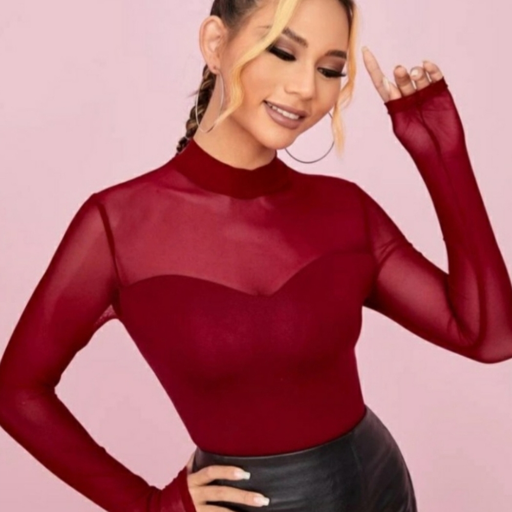 SHEIN Burgundy Sheer Crop Top